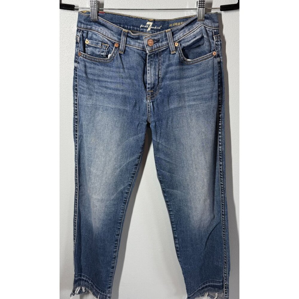 7 For All Mankind‎ Roxanne Ankle Jeans Womens 27 Frayed Hem Cropped Medium Wash